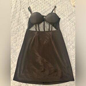 Black corset top satin button dress with gold chain straps size large